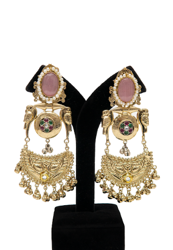 Traditional Gold Finish Wedding Earrings for Women with Pearl & Multicolor Stone Work